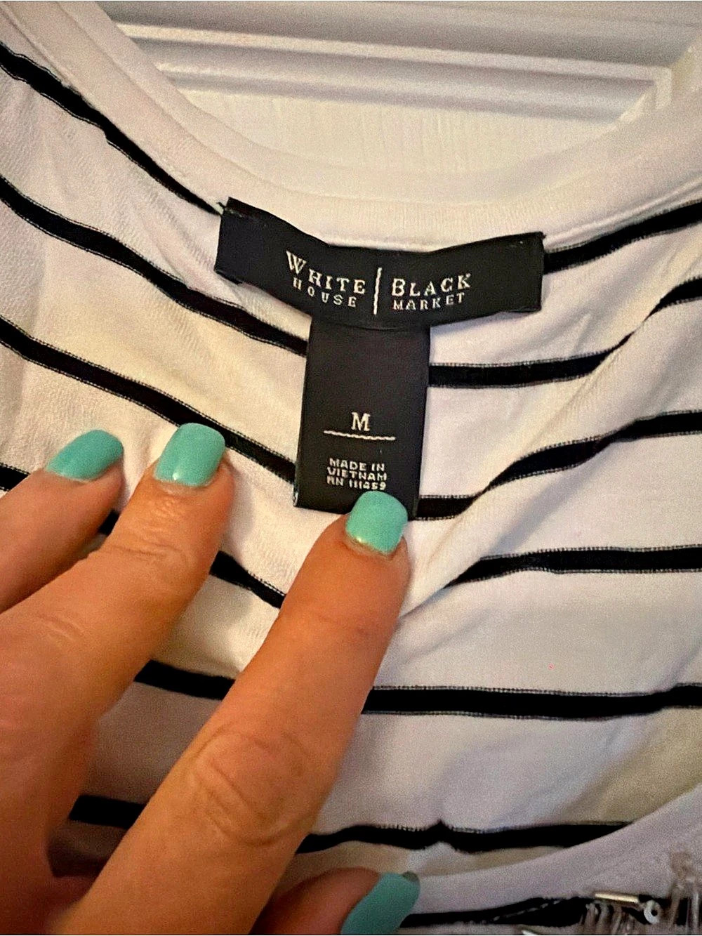 White House Black Market Striped Beaded Tank Top in White & Black Size Medium - Picture 3 of 3